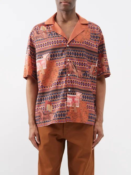 Tunde Printed Satin Shirt - Mens - Brown Multi