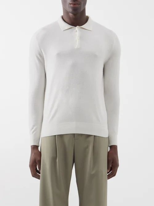 Swansea Cashmere Long-sleeved Polo Shirt - Mens - White