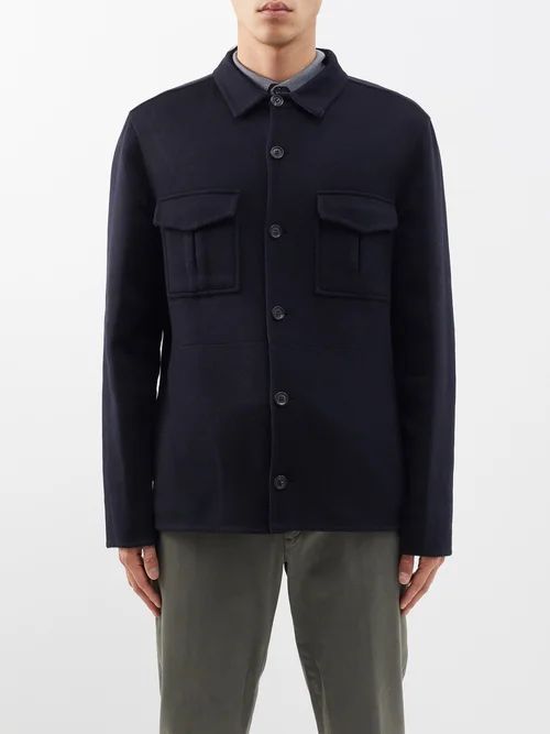 Twin Patch Pocket Cashmere Overshirt - Mens - Navy