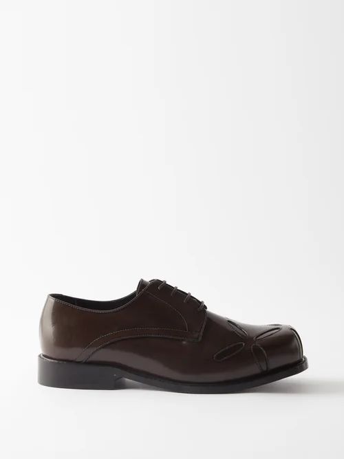 Slashed Leather Derby Shoes - Mens - Brown