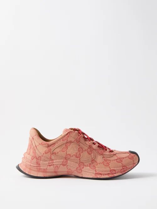 Run Gg-logo Leather Trainers - Mens - Red Cream