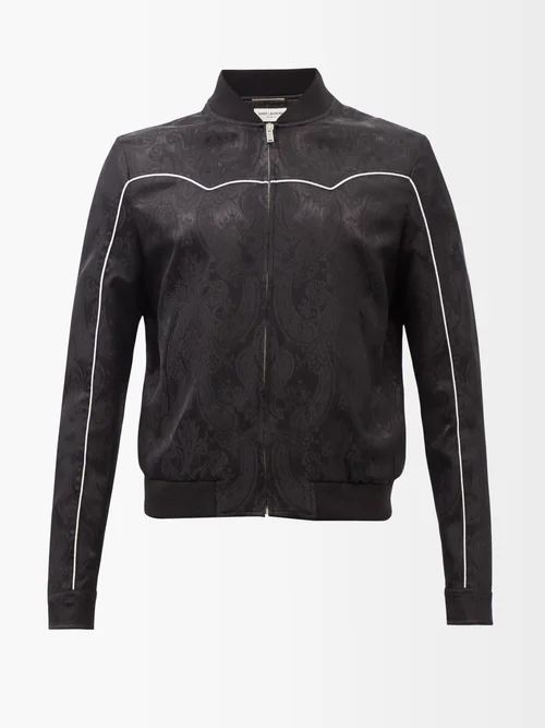 Teddy Paisley Satin Bomber Jacket - Mens - Black