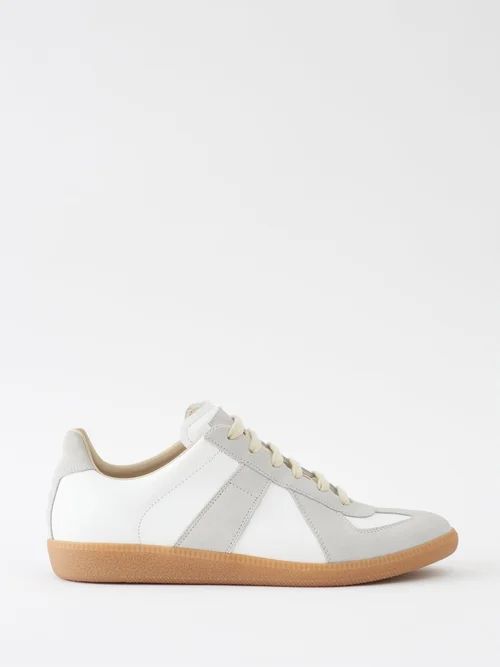 Replica Suede-panel Leather Trainers - Mens - Off White