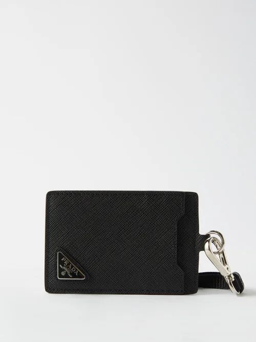 Triangle-logo Plaque Saffiano-leather Cardholder - Mens - Black