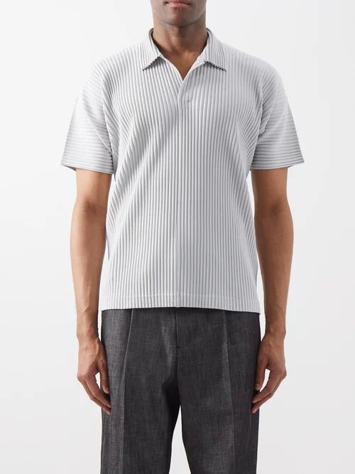 Technical-pleated Polo Shirt - Mens - Light Grey