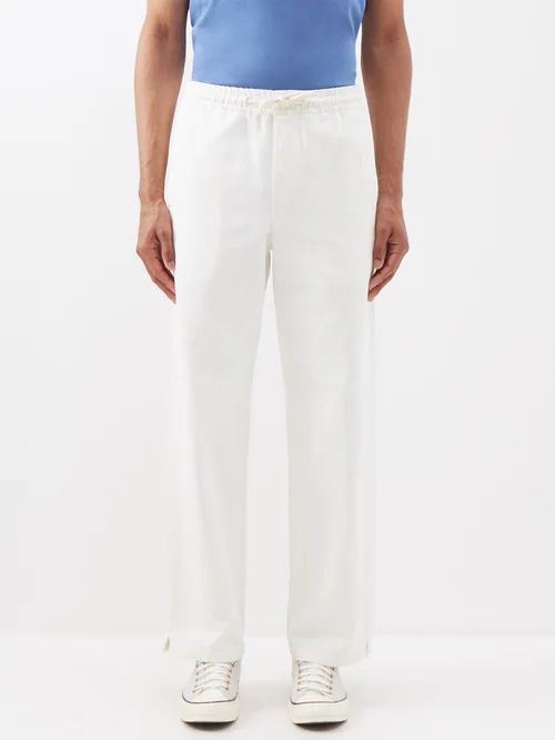 Vincent Drawstring-waist Cotton-blend Trousers - Mens - Cream