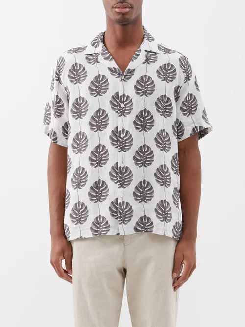 Roberto Botanico Leaf-print Linen Shirt - Mens - Brown Multi
