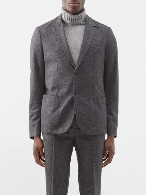 Single-breasted Merino Suit Jacket - Mens - Grey