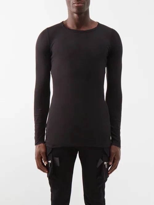Twist-neck Cotton-jersey Long-sleeved T-shirt - Mens - Black