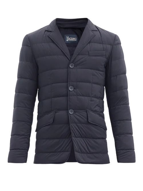 Quilted Down Jacket - Mens - Blue