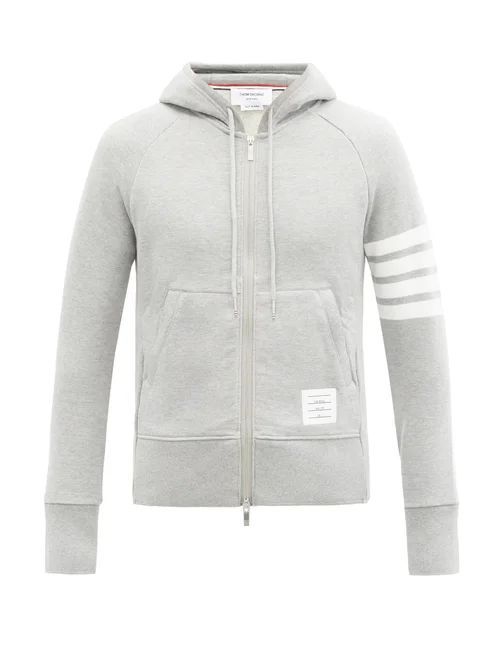 Thom Browne - Zip-through Cotton Hooded Sweatshirt - Mens - Light Grey