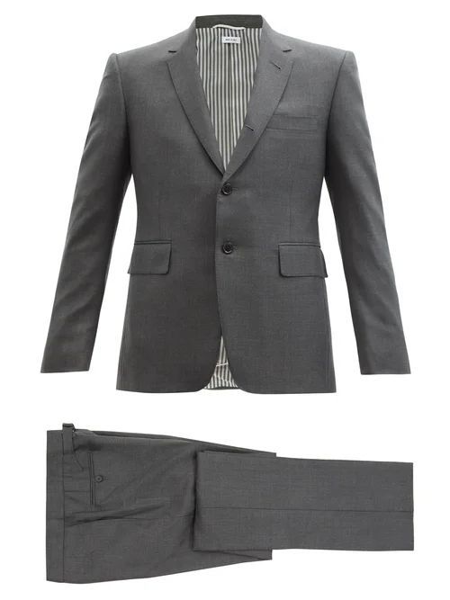 Single-breasted Wool-twill Suit And Tie - Mens - Grey