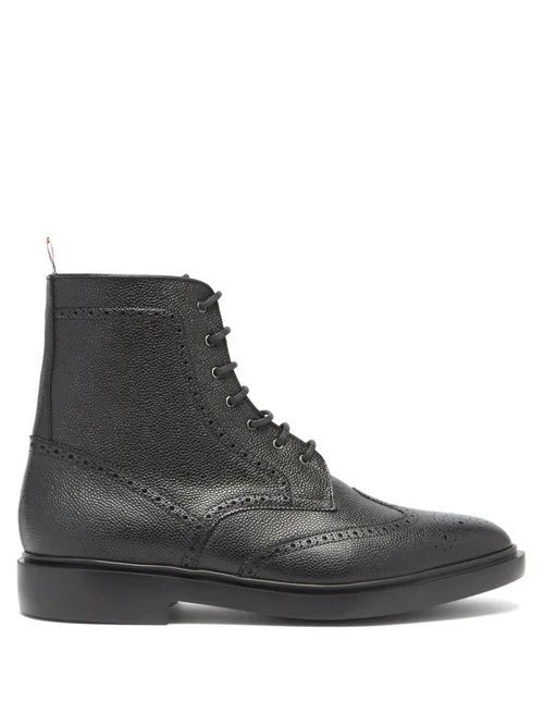 Wingtip Brogue Grained-leather Boots - Mens - Black