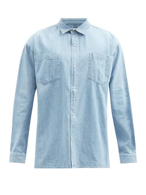 YMC - Patch-pocket Oversized Denim Shirt - Mens - Light Blue