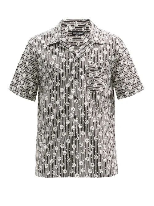 Dolce & Gabbana - Stripe And Spot-print Cotton-poplin Shirt - Mens - White Multi