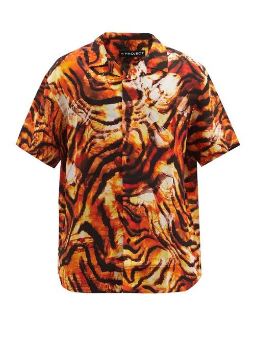 Y/Project - Tiger-print Silk Shirt - Mens - Orange White