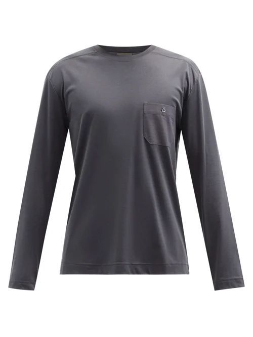 Cotton-blend Jersey Long-sleeved T-shirt - Mens - Dark Grey