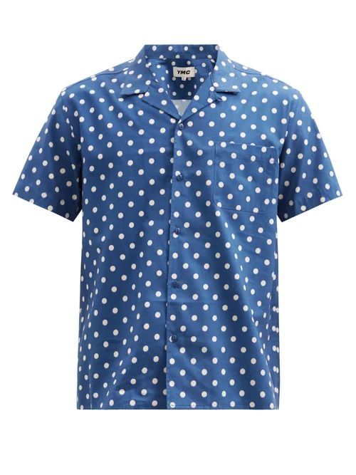 YMC - Malick Polka-dot Cotton-blend Shirt - Mens - Blue Multi