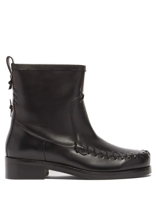 Whipstitched Leather Boots - Mens - Black