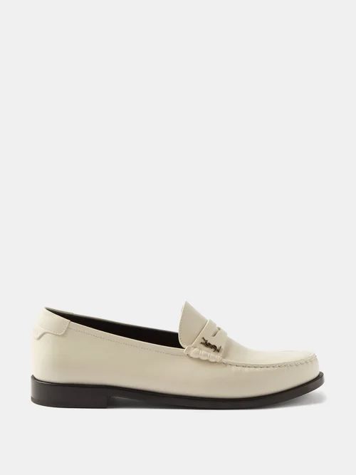 Ysl-appliqué Leather Loafers - Mens - Cream