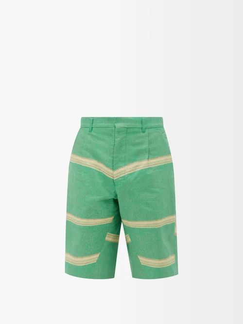 Twisted Cotton-blend Twill Tailored Shorts - Mens - Green Stripe