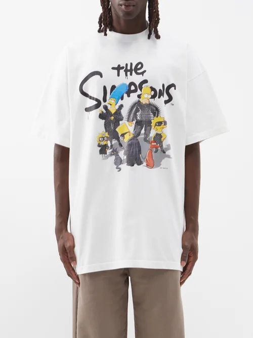 X The Simpson Printed Cotton-jersey T-shirt - Mens - White