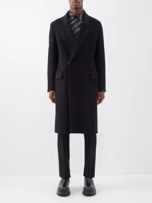 Double-breasted Reversible Wool-blend Overcoat - Mens - Black