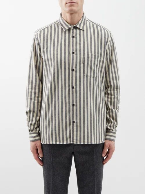 Curtis Striped Cotton Shirt - Mens - Cream Stripe