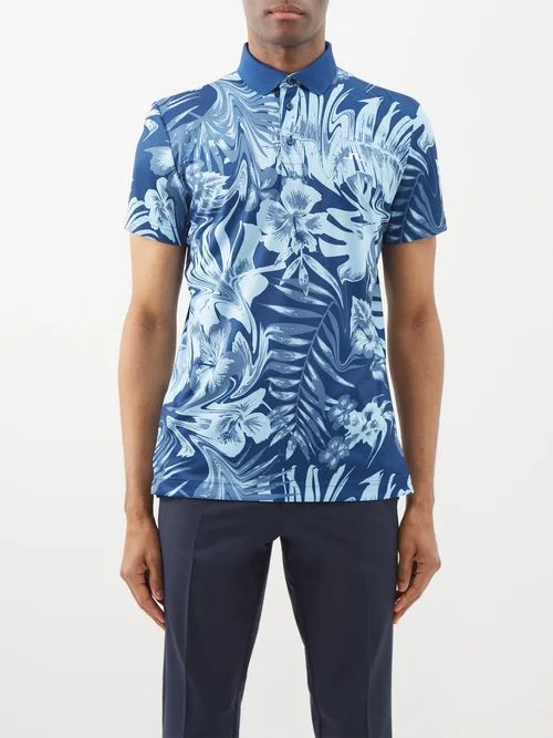 Martin Cotton-piqué Floral-print Polo Shirt - Mens - Blue Multi