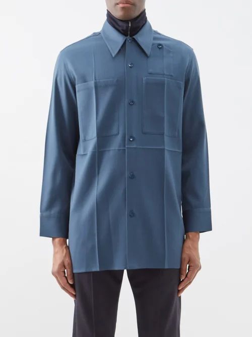 Panelled Wool-gabardine Shirt - Mens - Blue