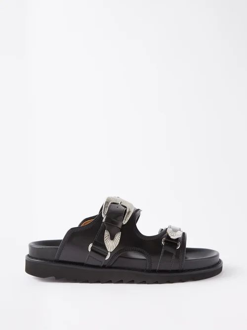 Concho-embellished Leather Sandals - Mens - Black