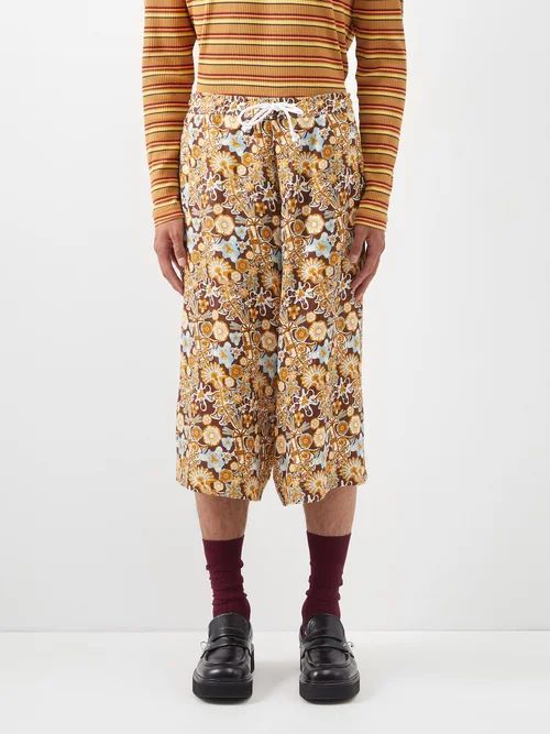 Floral-print Cotton Bermuda Shorts - Mens - Multi