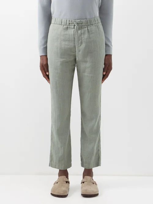 Oscar Drawstring Linen Chino Trousers - Mens - Green