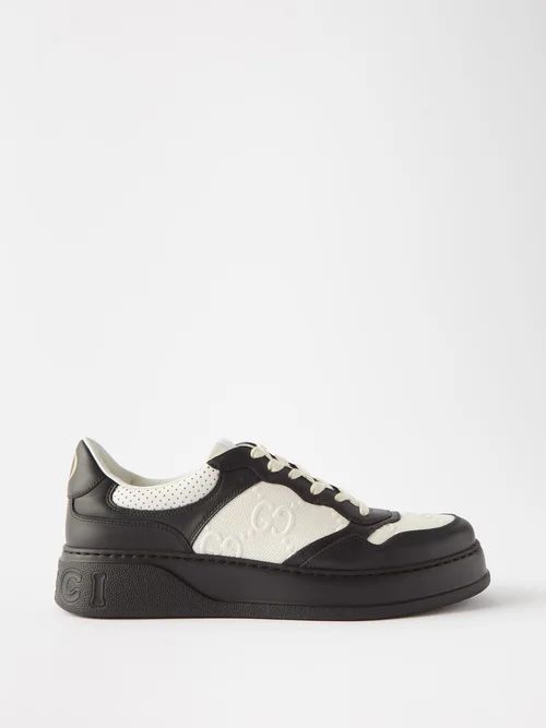 Chunky-sole Gg-embossed Leather Trainers - Mens - Black White