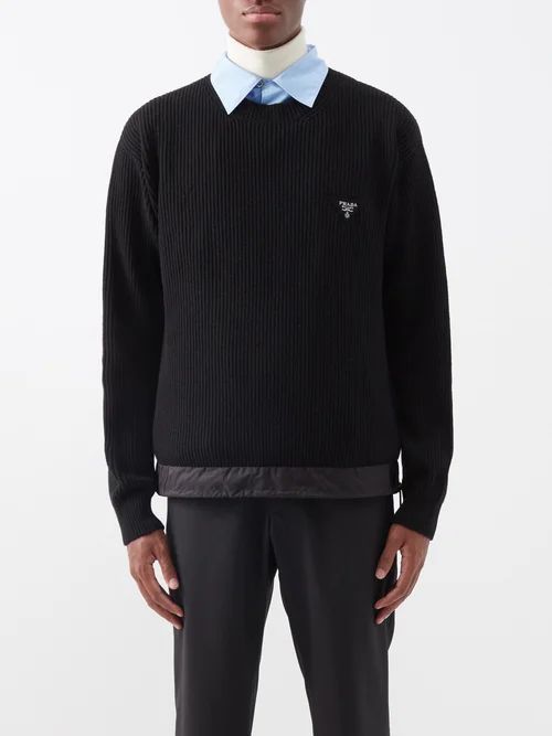 Logo-patch Ribber Wool-blend Sweater - Mens - Black