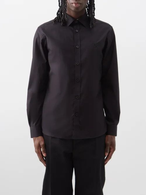 Logo-embroidered Cotton-blend Shirt - Mens - Black