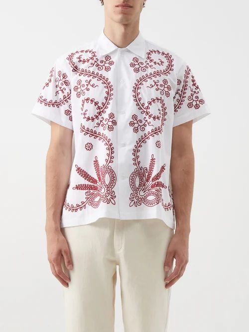 Pilea Embroidered Cotton Shirt - Mens - White