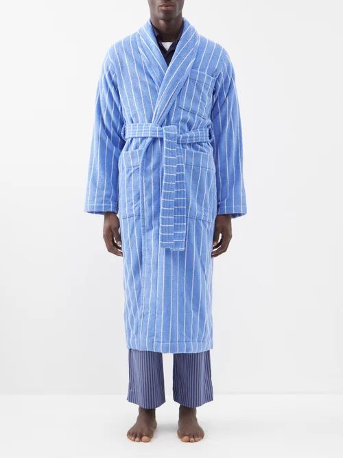 Striped Cotton-terry Bathrobe - Mens - Blue Stripe