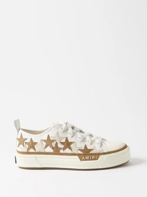 Stars Court Leather-appliqué Canvas Trainers - Mens - White Brown
