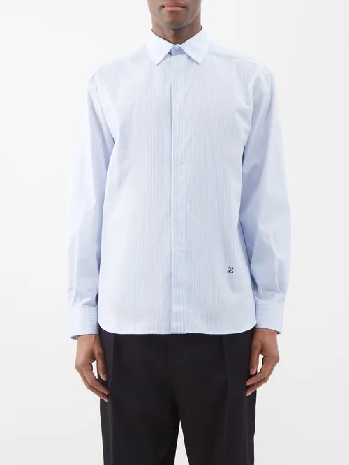 Trompe L'oeil Cotton-poplin Shirt - Mens - White Blue