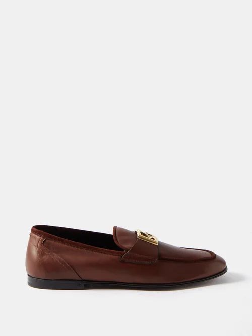 Logo-plaque Leather Loafers - Mens - Brown