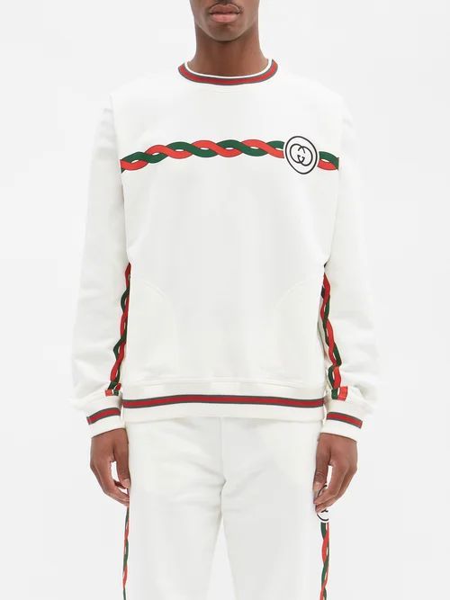 Logo-print Cotton-jersey Sweatshirt - Mens - White Multi