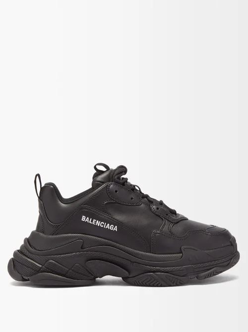 Triple S Faux-leather And Mesh Trainers - Mens - Black