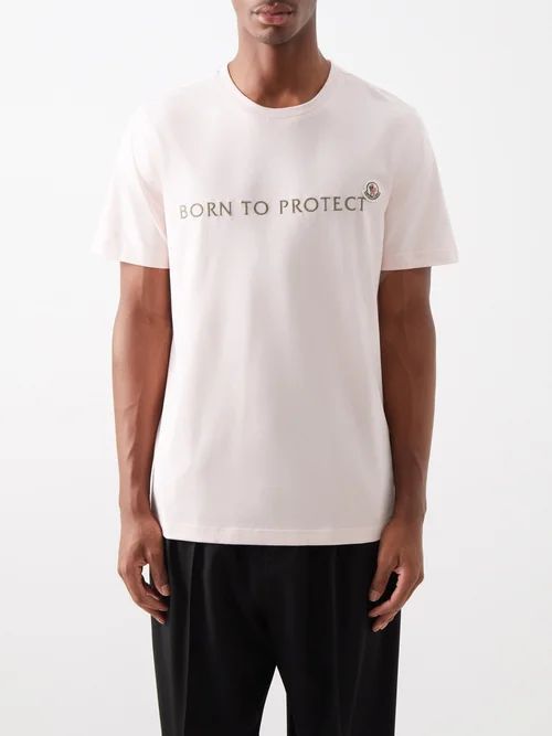 Born To Protect-embroidery Cotton-blend T-shirt - Mens - Pink