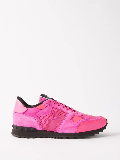 Rockrunner Leather And Mesh Trainers - Mens - Pink