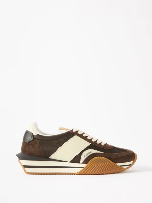 James Raised-sole Suede And Canvas Trainers - Mens - Brown White