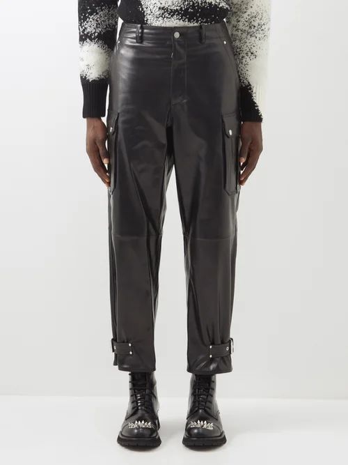 Leather Cargo Trousers - Mens - Black