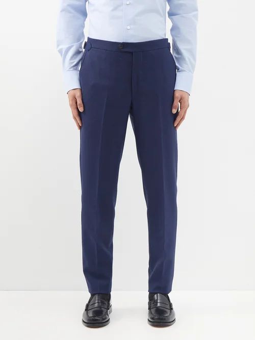 Flat-front Slim-leg Wool Suit Trousers - Mens - Blue