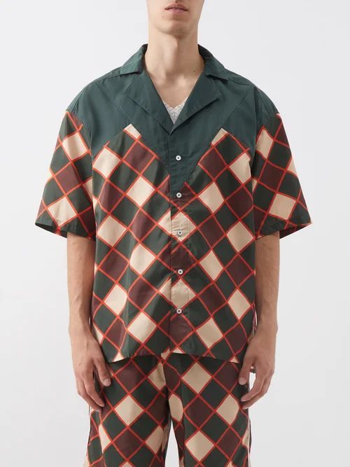 Robyn Check-print Recycled-fibre Shirt - Mens - Green Multi
