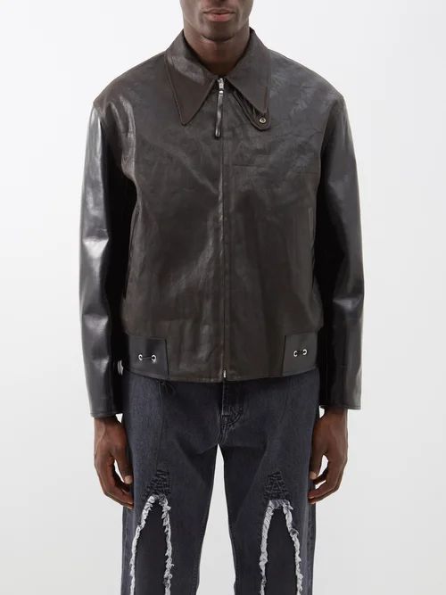 Reversible Leather And Cotton-twill Jacket - Mens - Black
